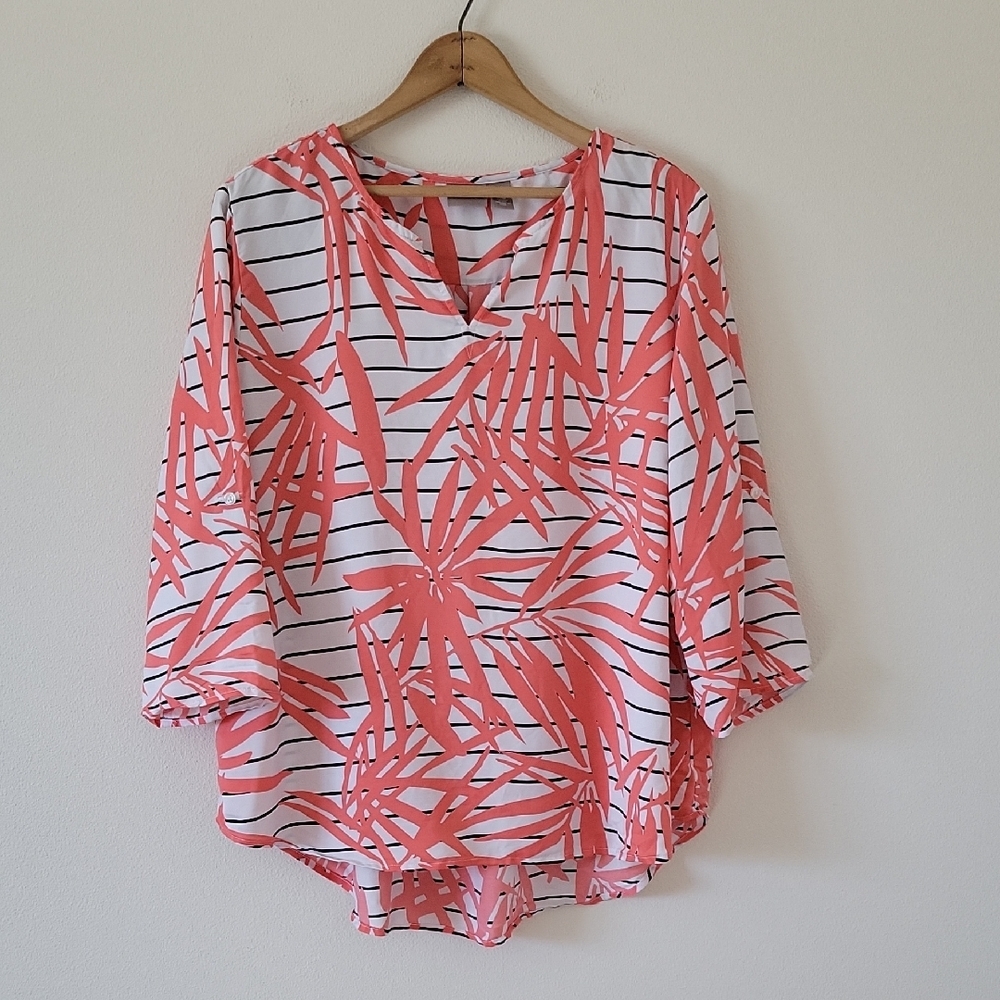 Chico's White Coral Palm Shadow Popover Size XL